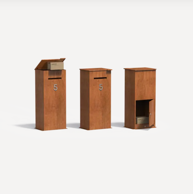 Briefkasten für Post und Pakete Case aus Cortenstahl